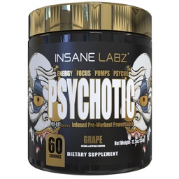 Insane Labz Psychotic Gold, High Stimulant Pre Workout Powder, Extreme varaktig energi, pumpar och uthållighet med Beta Alanine, DMAE Bitartrate, NO Booster (60 portioner, druvor)