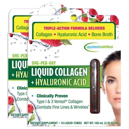 Applied Nutrition Liquid Collagen + Hyaluronic Acid - 10 Liquid Tubes, Pack of 2 - Skin & Nail Restoration - Mixed Berry Flavor - 20 portioner