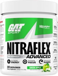 GAT SPORT Nitraflex Advanced Pre-Workout Powder, Ökar blodflödet, ökar styrka och energi, förbättrar träningsprestanda, kreatinfri (grön Apple, 30 portioner)