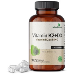 Futurebiotics Vitamin K2 (MK7) med D3 Supplement - Non-GMO Formel - 5000 IE Vitamin D3 & 90 mcg Vitamin K2 MK-7, 250 Vegetariska kapslar