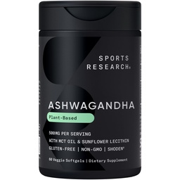 Sports Research® Ashwagandha Softgels med Coconut MCT Oil - Natural Adaptogen Made with Shoden® Ashwa for Relaxation, Calm & Sleep Support - Gluten Free & Vegan Friendly - 60 Count