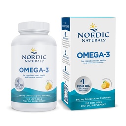 Nordic Naturals Omega-3, Lemon Flavor - 120 Soft Gels - 690 mg Omega-3 - Fiskolja - EPA & DHA - Immune Support, Brain & Heart Health, Optimal Wellness - Non-GMO - 60 portioner