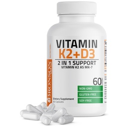 Bronson Vitamin K2 D3 (MK7) Supplement Non-GMO Formel Vitamin D3 5000IU (125 mcg) & 90 mcg K2 MK-7, Lätt att Svälja D & K Complex, 60 kapslar