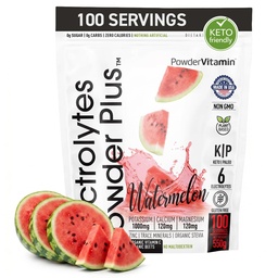 PowderVitamin Electrolytes Powder Plus (100 portioner) Watermelon Electrolyte Powder, Zero Calorie, Keto, 0 Sugar, No Maltodextrin,1000mg Potassium,120mg Calcium,120mg Magnesium, Energy Hydration Powde