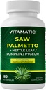 Vitamatic Saw Palmetto Extract för Män & Kvinnor 180 Veg Capsules - Tillverkad med Pumpkin Seed, Pygeum, Nettle Leaf - Tillverkad i USA - Främjar hälsosam prostatafunktion