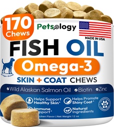 Omega 3 Fish Oil för hundar - 170 Chews - Omega 3 för hundar Itchy Skin & Allergy Relief - Skin & Coat Supplement - EPA & DHA Fatty Acids - Dog Anti Shedding & Hot Spot Behandling - Salmon Oil