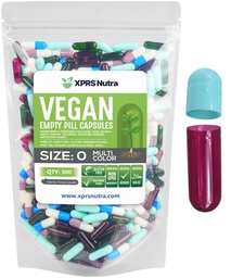 XPRS Nutra Size 0 Empty Capsules - 100 Count Empty Vegan Capsules - Vegetarian Pills - DIY Vegetable Capsule Filling- Veggie Pill Caps för Do-It-Yourself Supplements (Multi Color)