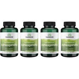 Swanson Ashwagandha Powder Supplement - med Ashwagandha Root för att främja stressavlastning och energi - Ayurvedic Supplement for Natural Wellness (100 kapslar, 450mg vardera) 4 Pack