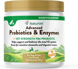 NaturVet - Advanced Probiotics & Enzymes - Plus Vet Strength PB6 Probiotic | Stöder och Balanser Husdjur med känsliga magar & Digestive Issues | för hundar & katter (4 oz)