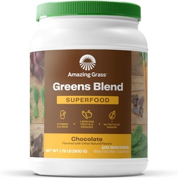 Amazing Grass Greens Superfood Powder: Greens Powder med Digestive Enzymes & Probiotika, Organic Spirulina, Chlorella och Beet Root Powder, Chocolate, 100 Servings