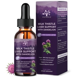 (4 Pack) Milk Thistle Liquid Drops Silymarin 1000mg, Lever Supplement Detox & Cleanse med Dandelion & Artichoke, Milk Thistle Organic Extract för Support Repair Liver Health, Vegan, Non-GMO, 1 Fl Oz