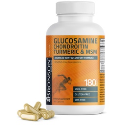 Bronson Glucosamine Chondroitin Turmeric & MSM Advanced Joint & Cartilage Formel, Stöder Hälsosamma Joints, Mobility & Cartilage - Icke-GMO, 180 kapslar