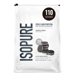 Isopure Zero Carb 100% Pure Whey Isolate Protein Powder, Lactose Free, Gluten Free, med vitaminer, Cookies & Cream, 25g Protein Per Servering, 7,5 Lbs, 110 portioner (Packaging May Vary)