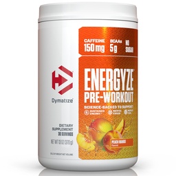 Dymatize Energyze Pre Workout Powder för män och kvinnor, Peach Mango, 150mg koffein, 5g BCAA, Prestanda Blend av L-Theanin, L-Tyrosin, L-Citrulline, No Sugar (30 portioner)