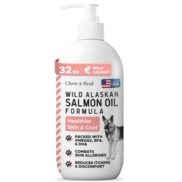 Wild Alaskan lax fiskolja för hundar - 32 uns av fiskolja Formel - Pump Cap Bottle - Innehåller Omega-3 och 6, vitamin D, EPA och DHA för hälsosam hud och Coat