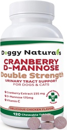 Cranberry D-Mannose för hundar och katter Urinary Tract Infection Support förhindrar och eliminerar UTI, Bladder Infection Kidney Support, Antioxidant (dubbel styrka tablett, 120 greve)