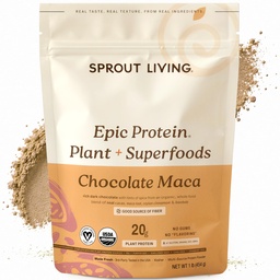 Sprout Living Epic Protein, Plant Based Protein & Superfoods Powder, Chocolate Maca Powder | 20 Grams Organic Protein Powder, Vegan, Non Dairy, Non-GMO, Gluten Free, Low Sugar (1 pund, 12 portioner)