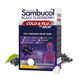 Sambucol Cold and Flu Relief Tablets - Homeopathic Cold Medicine, Cold Remedy for Adults, Black Elderberry för Colds, Zink Cold Remedy - 60 Count