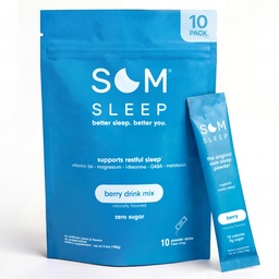 Som Sleep, Calm Sleep Powder Drink Mix, 3mg Melatonin, Magnesium, Vitamin B6, L-Theanine & GABA - Vegan, Zero Sugar, Keto Friendly - Berry, 10-Pack