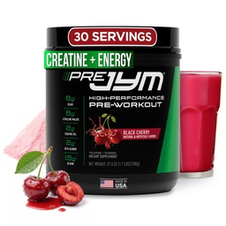 JYM Supplement Science Pre JYM Black Cherry Pre Workout Powder för män och kvinnor, BCAAs, Nootropics, Creatine HCI, Citrulline, Beta-Alanine, Betaine, Taurine, Huperzine, 30 portioner