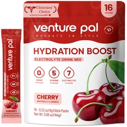 Venture Pal Sugar Free Electrolyte Powder Packets - Liquid Daily IV Drink Mix för snabb Hydration & Party Recovery | 5 Vitaminer & 7 Electrolytes | Keto Friendly | Non-GMO | Certified Vegan | 16 Sticks