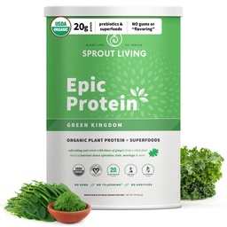 Sprout Living Epic Protein, Plant Based Protein & Superfoods Powder, Green Kingdom | 20 Grams Organic Protein Powder, Greens, Vegan, Non Dairy, Non-GMO, Gluten Free, Low Sugar (2 pund, 24 portioner)