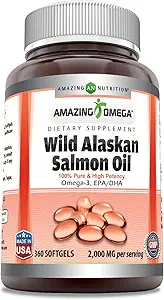 Fantastisk Omega Wild Alaskan Salmon Oil 2000mg Per Servering Softgels Supplement (360)