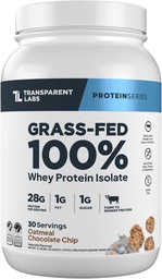 Transparent Labs Grass-Fed Whey Protein Isolat - Naturligt smaksatt, Gluten Free Whey Protein Pulver med 28 g protein per servering och 9 Aminosyror - 30 portioner, Oatmeal Chocolate Chip Cookie