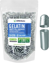 XPRS Nutra Size 2 Empty Capsules - 1000 Count Empty Gelatin Capsules - Pills DIY Capsule Filling - Pure Bovine Pill Gel Caps for Do-It-Yourself Supplements (Silver)