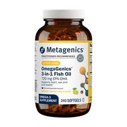 Metagenics OmegaGenics Fish Oil EPA-DHA 720 mg - Omega-3 Fish Oil Supplement - Hög styrka - för hjärthälsa, Muskuloskeletal hälsa och immunsystemhälsa * - med DHA & EPA - 240 Softgels