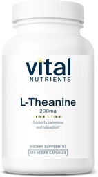 Vital Nutrients L-Theanine 200mg | Vegan Supplement | L Theanine Supplement stöder normala stressnivåer och kognitiv funktion * | Gluten, Dairy och Soy Free | 120 kapslar