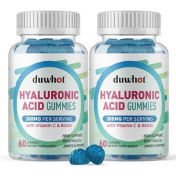 Hyaluronsyra Gummies, Hyaluronsyratillskott med vitamin C & Biotin 5000mcg för hud, hår, naglar hälsa, gemensamma kosttillskott för kvinnor och män, låg socker, Vegan, icke-GMO, 60 grejer