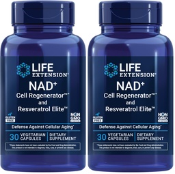 Life Extension NAD+ Cell Regenerator och Resveratrol Elite, NIAGEN nikotinamid riboside, Trans-resveratrol, quercetin, Fisetin, för Longevity, Energy och oxidativ stress, 30 vegetariska kapsel