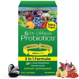 Dr. Ohhiras probiotika Original Formel med 3 år Fermenterad prebiotika, levande aktiv probiotika och den enda produkten med postbiotiska metaboliter, 60 kapslar