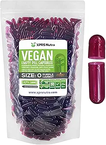 XPRS Nutra Size 0 Tomma kapslar - 1000 Greve Empty Vegan kapslar - Vegetariska piller - DIY Vegetabilisk kapselfyllning - Veggie Pill Caps for Do-It-Yourself Supplements (Purple Carrot)