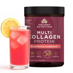 Forntida näring Hydrolyserade Collagen Peptides Powder med probiotika, jordgubbslemonade Multi Collagen Protein för kvinnor och män med vitamin C, 45 portioner, stöder hud och naglar, Gut Health, 18