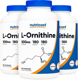 Nutricost L-Ornithine 500mg; 180 kapslar (3 flaskor)