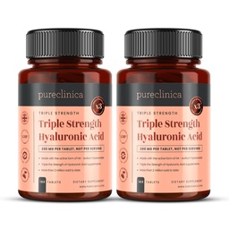 Pureclinica Hyaluronic Acid 300mg x 360 tabletter (2 flaskor med 180-12 månaders leverans). Triple Strength Hyaluronic Acid. 300% starkare än någon annan HLA tablett.