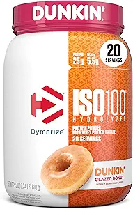 Dymatize x Dunkin' Glazed Donut ISO100 Whey Protein Powder, 25g Protein, 5,5 g BCAA, 120 Cal., Gluten Free, 1g Fat, 1g Sugar, 2g Carb (20 portioner)