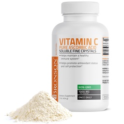 Bronson Vitamin C Powder Pure Ascorbic Acid Soluble Fine Non GMO-kristaller - främjar hälsosamt immunsystem och cellskydd - kraftfull antioxidant - 1 pund (16 ounces)