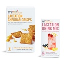 Munchkin® Milkmakers® Lactation Drink Mix Supplement with B Vitamin & Milk Thistle, 14 Count and Lactation Cheddar Crisps for Breastfeeding Moms with Oats and Flax, 6 Count