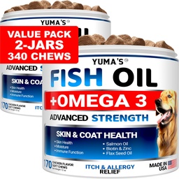 (2 Pack) Omega 3 Fiskolja för hundar - 170 Chews - Hud- och Coat Supplement - Omega 3 för hundar - Torr och Itchy Skin Relief Treatment - Allergy Support Dog Anti Shedding Treats - Salmon - Kyckling smak