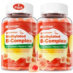 Super Vitamin B Complex Filled Gummies for Women Men, Methylated w/Omega 3