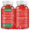 High Absorption Calcium Magnesium Zinc Gummies, Sugar Free Calcium Magnesium Zink Supplement med D3 | Ben- och tänderstyrka | Muskel och nervfunktion | Vegan | Raspberry Flavor | 1 Pack