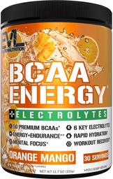 EVL BCAAs Amino Acids Powder - BCAA Energy Pre Workout Powder för Muscle Recovery Lean Growth and Endurance - Rehydrating Post Workout Recovery Drink med 6 Key Electrolytes - Orange Mango