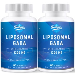 Liposomal GABA med L-Theanine 1200mg - 2 Pack High Bioavailable GABA Supplements,120 kapslar för vuxna