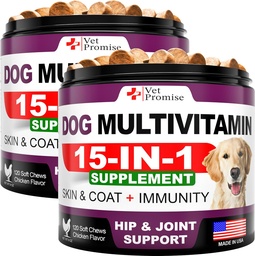 (2 Pack) Hund Multivitamin Chewable med Glukosamin - Hund Vitaminer och tillägg - Senior & Puppy Multivitamin för hundar - Pet Joint Support Health - Immunity - Mobilitet - Energi - 240 Chews