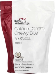 Bariatric Advantage Calcium Citrate Chewy Bites 500 mg - Högt absorberbar & Digestible - Vitamin D3 - Easily Chewable Calcium Supplement - Coconut Flavor - 90 Count