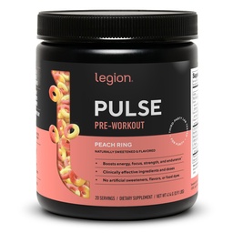 LEGION Pulse Pre Workout - All Natural Nitric Oxide Preworkout Drink för att öka energi, kreatinfri, naturligt sötad, Beta Alanine, Citrulline, Alpha GPC (Peach)