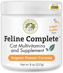 Wholistic Pet Organics Feline Complete Organic Pumpkin - 8 Oz - Multivitamin & Probiotisk pulver för katter - Natural Cat Food & Digestive Support